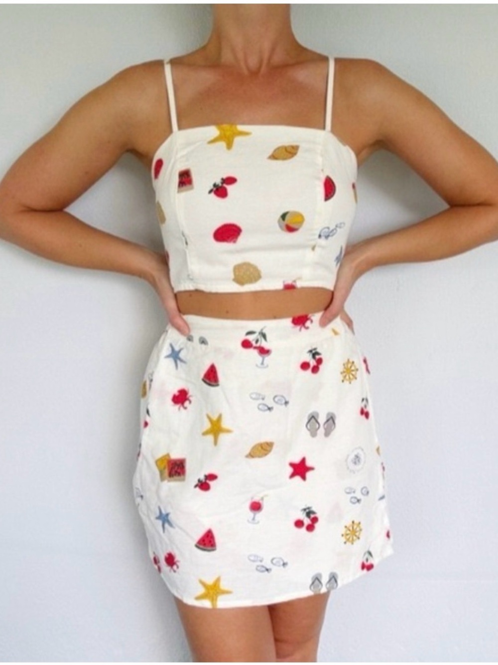 NWT Midnight sky white beach print linen blend matching crop
Top and skirt set L